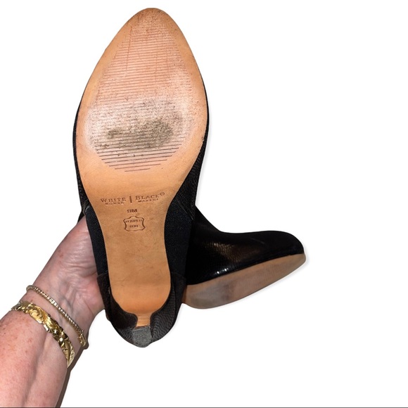 WHBM Cannes Booties Black Lizard Embossed Snakeskin Ankle Boot Stiletto Shooties - Picture 10 of 11